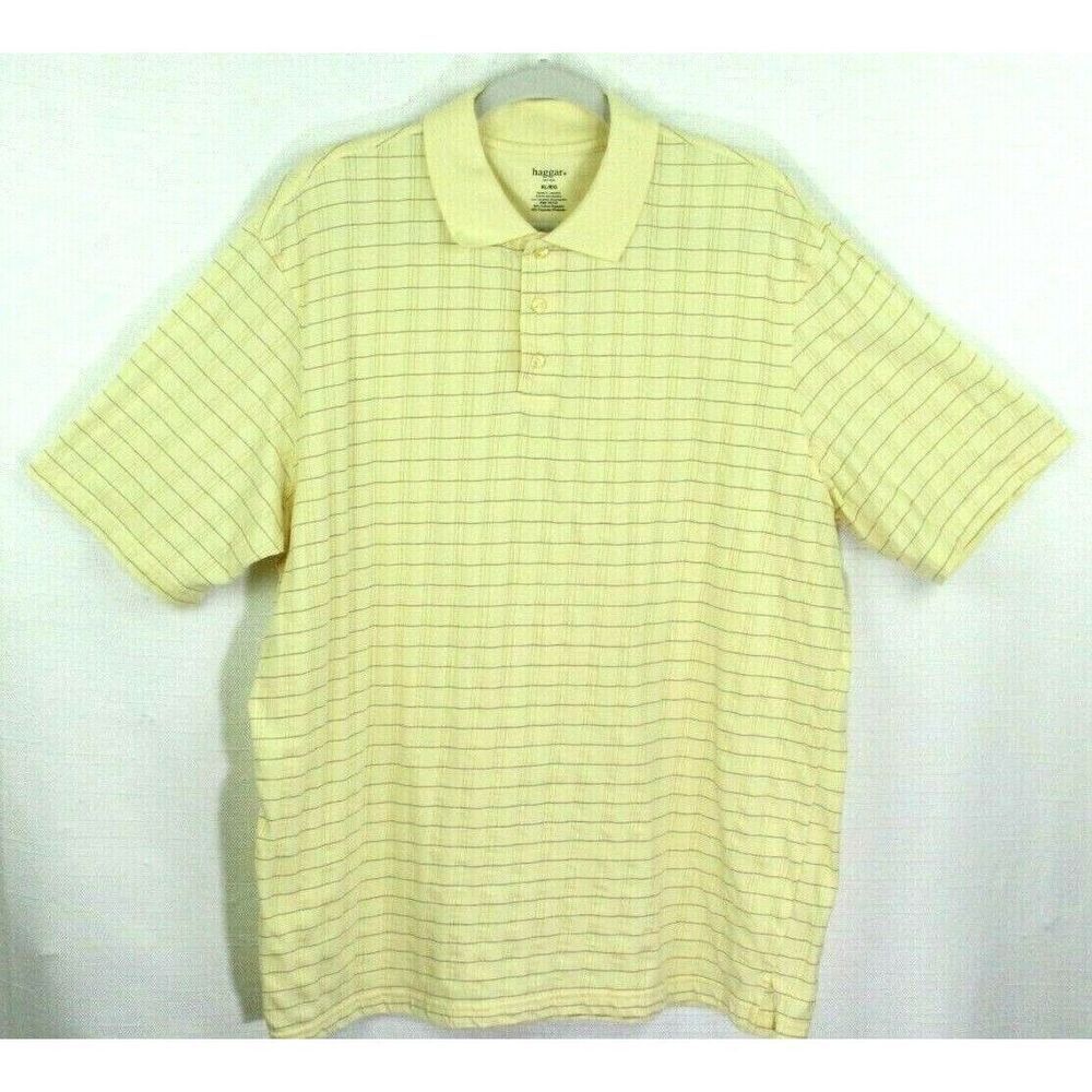Haggar Shirt XL Polo Shirt Golf Yellow Stripes Short Sleeve Men’s